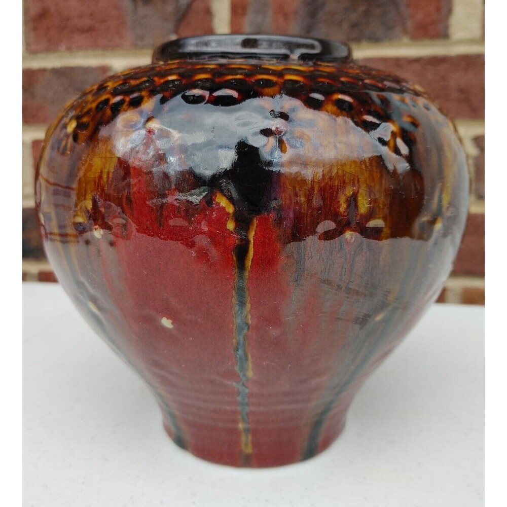 Beautifully Glazed Art Pottery Vase Large Heavy Hanukkah Holiday Christmas Gift